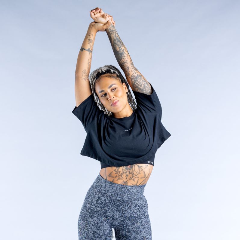 ropa HR0PN32 negro Dfyne revivir crop top